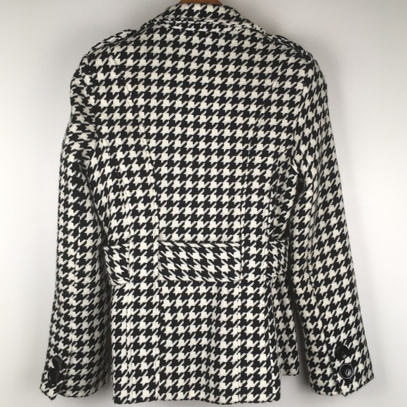 Hot Kiss Houndstooth Belted Black & White Pea Coat Size Small - Picture 2 of 7
